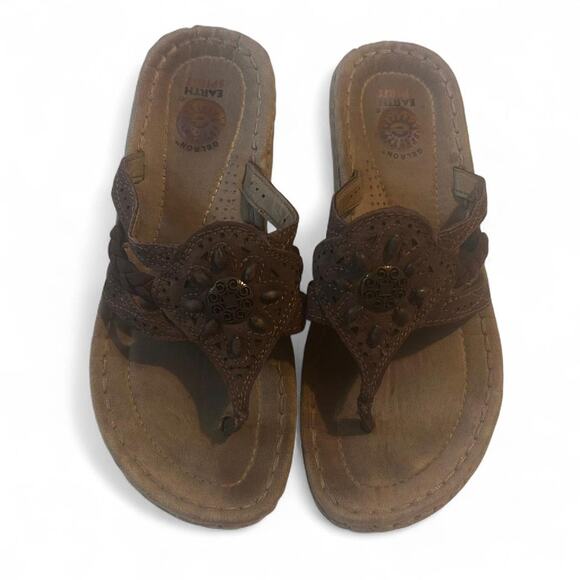 Earth origins sandals size 7 Tan Brown leather Flower Thong Summer - Picture 1 of 5